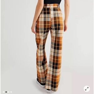Free People Jules High Waisted Pants in Rust Combo Brown Plaid Size 14
